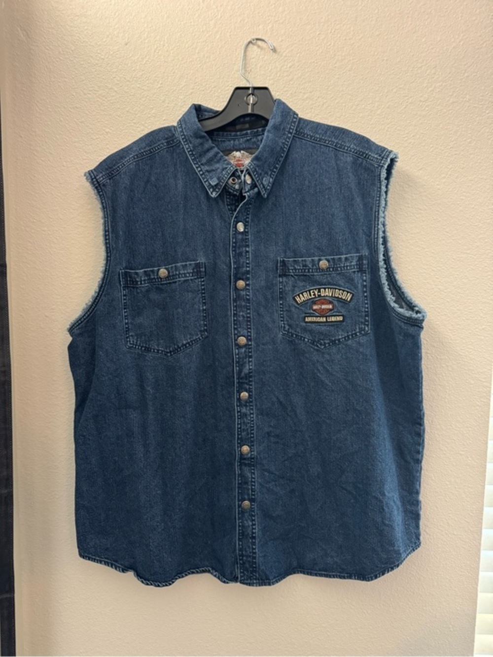 Harley-Davidson Sleeveless Denim Button-Up Vest - Dark Blue XXL